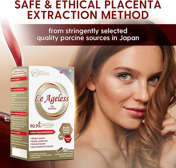LABO Nutrition Le Ageless – Placenta Cell Rejuvenating Therapy from Japan – Enhanced with Collagen Peptide and Brewer’s Yeast to Supports Immune Health, Skin Regeneration, Anti-Aging – 60 CapsulesX3