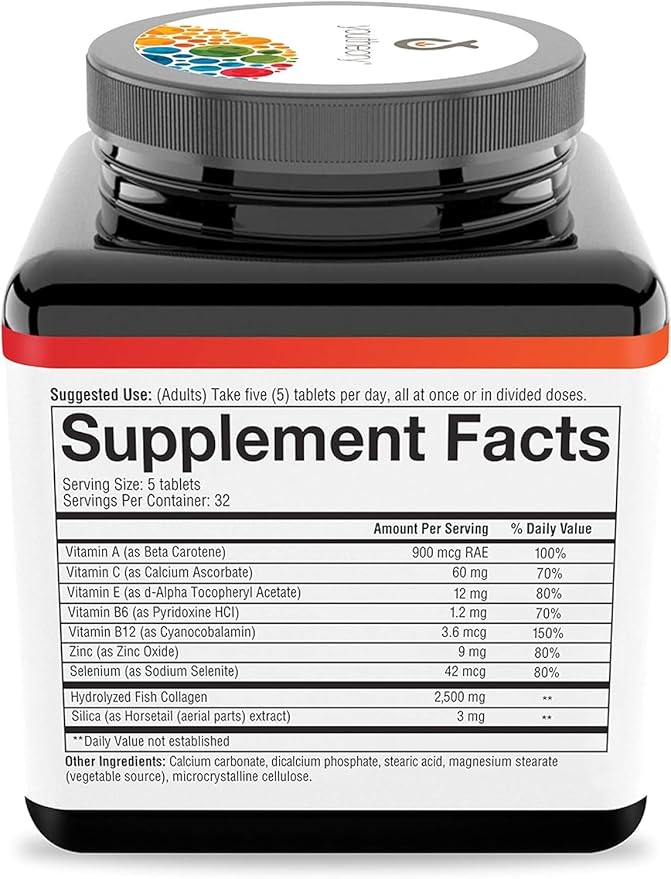 Youtheory Marine Collagen - 2,500 mg Hydrolyzed Collagen - Supports Skin* - Fish-Sourced Supplement with Vitamin C, A, E, B6, B12 & More - Highly Digestible & Absorbable - 160 Tablets