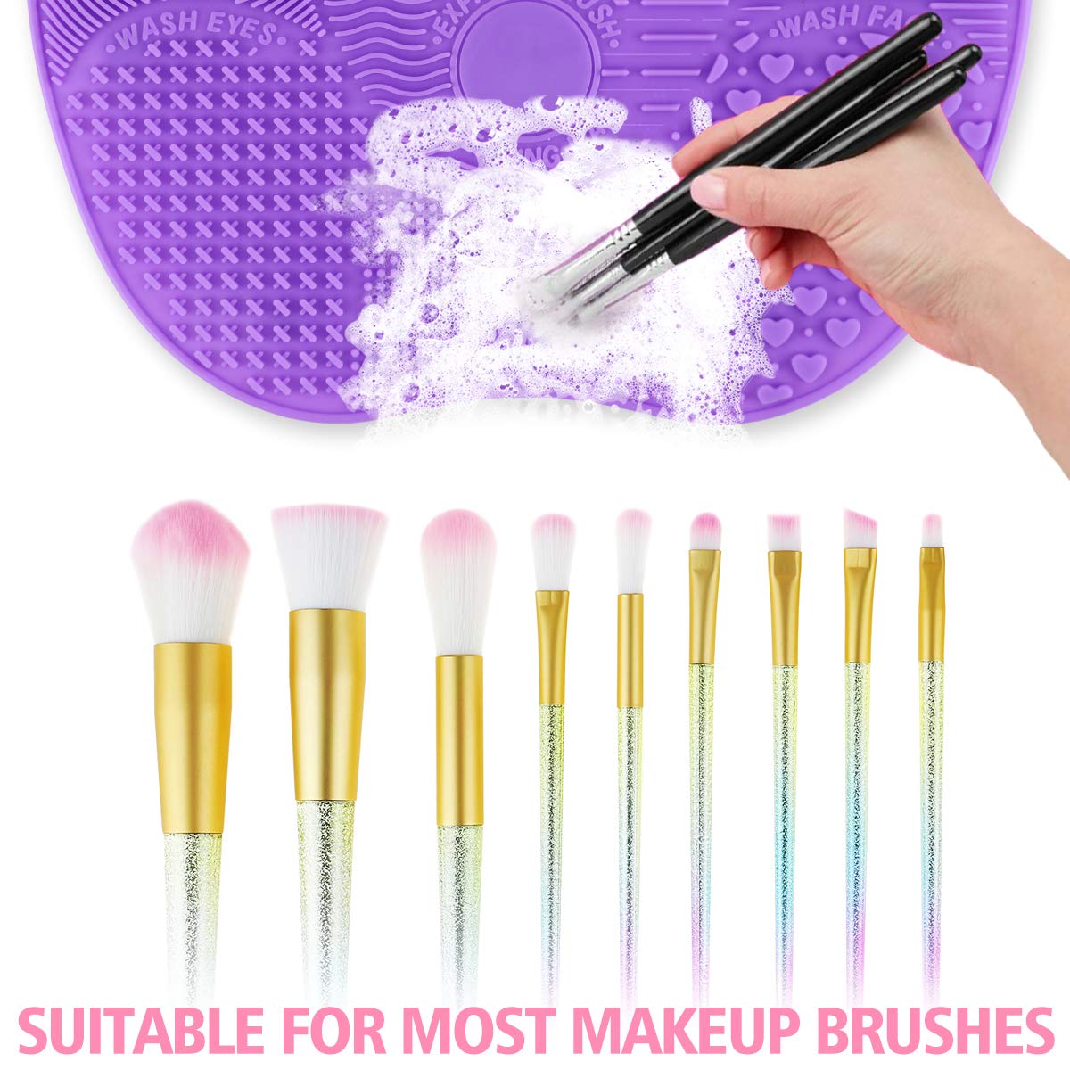 Silicon Makeup Brush Cleaning Mat - Multi-Textured Surface, Suction Cup for Hands-Free Use, Portable Design - Purple