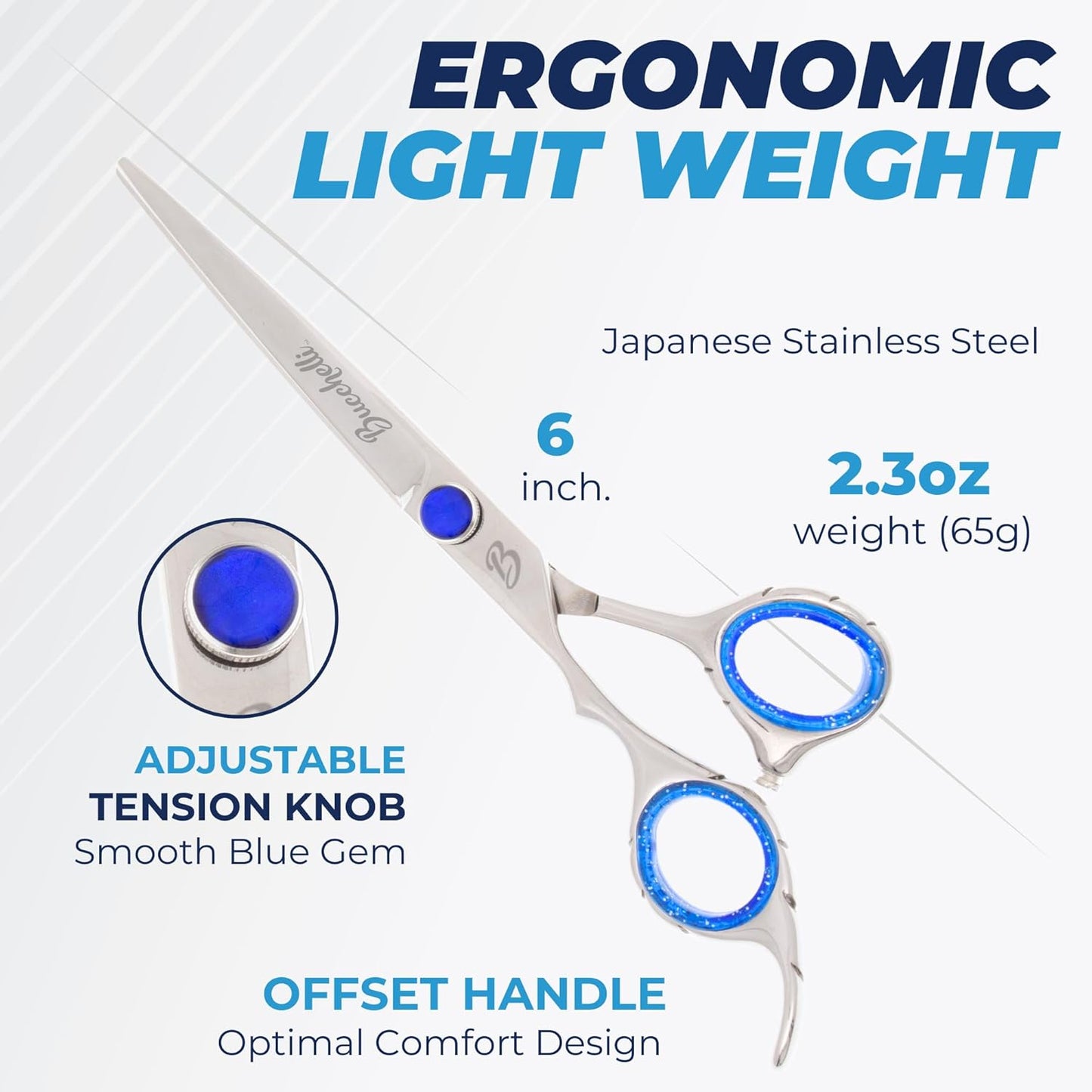 6 Inch Left Handed Hair Cutting Scissors Professional - Japanese 440A Inch Barber Scissors - Convex Blades with Adjustable Tension Knob (Silver Left 6")