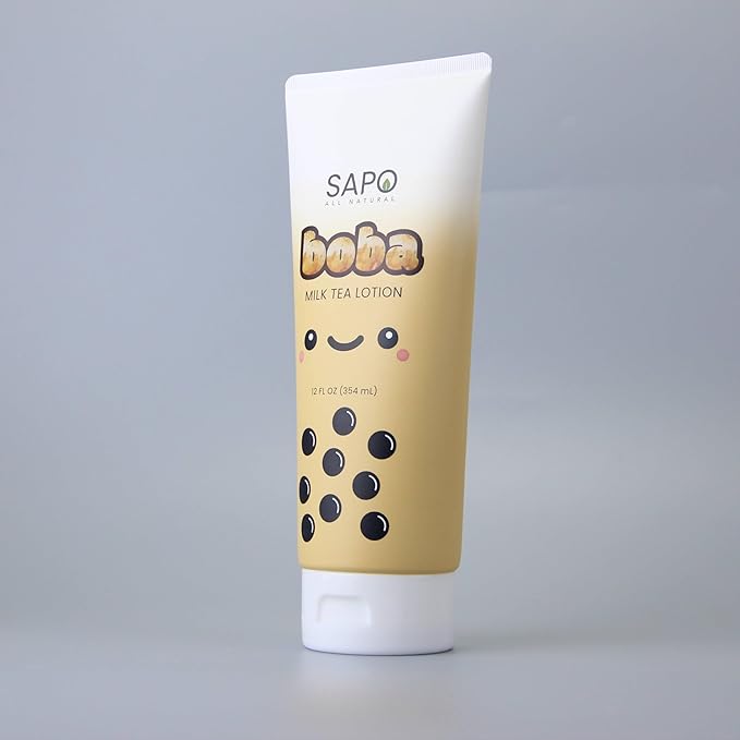 Boba Lotion with Aloe & Vitamin E - Gentle, Hydrating & Moisturizing For Hands, Body, Face & Kids - Caramel Milk Tea Scent, 12 Fl Oz