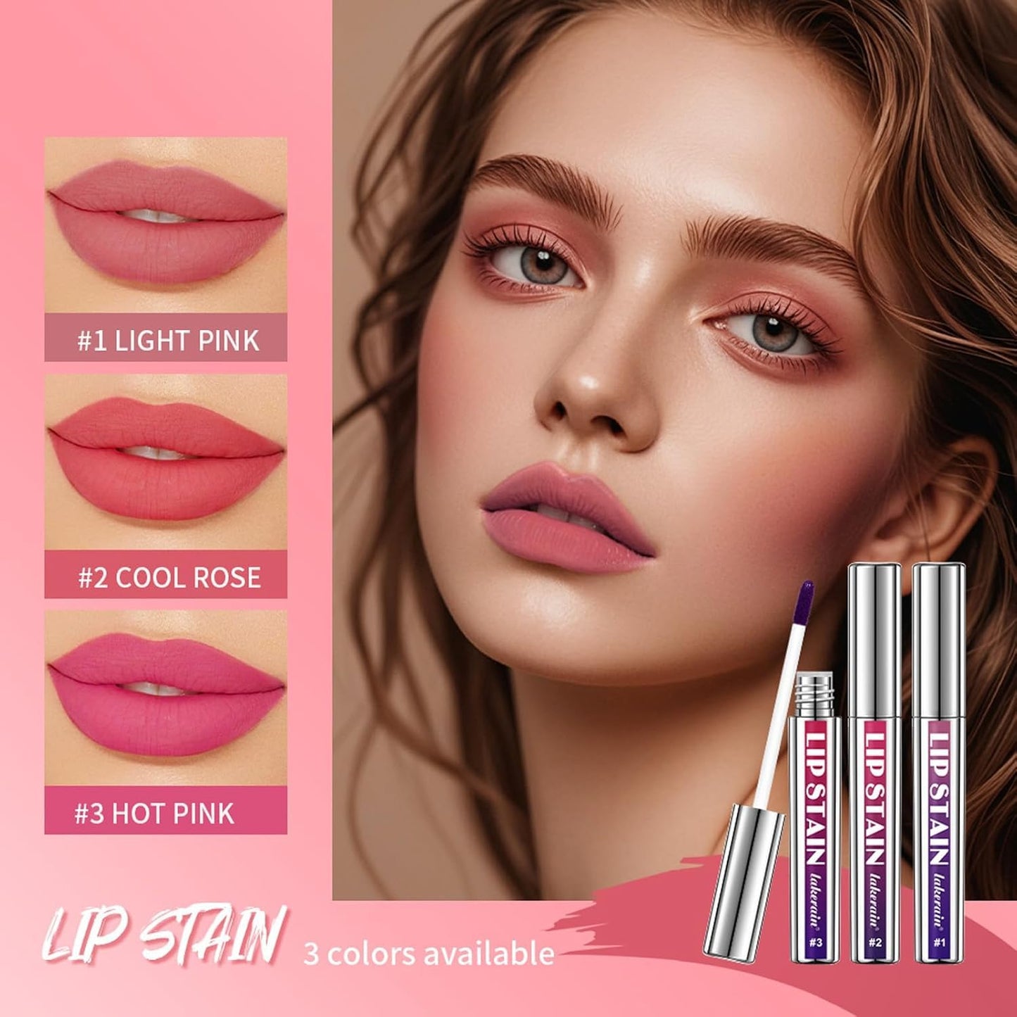 3Pcs Peel Off Lip Liner Lipstick Makeup, Pink Peel Off Lipgloss for Women Magic Lipstick 24 Hours Original Lip Liner Makeup Stain (#D, 1 Count (Pack of 3))