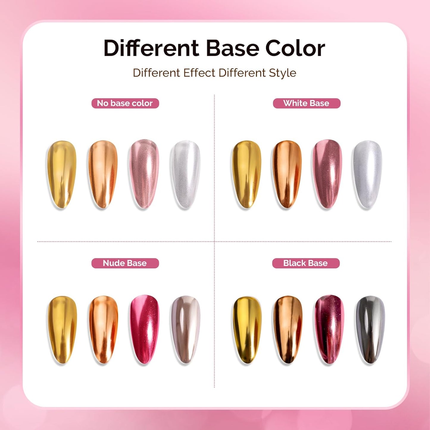 MelodySusie 4Pcs Chrome Nail Powder for Gel Nails,Metallic Mirror Effect Pigment Stylish and Technological Fine Glitter for Home DIY Salon Use