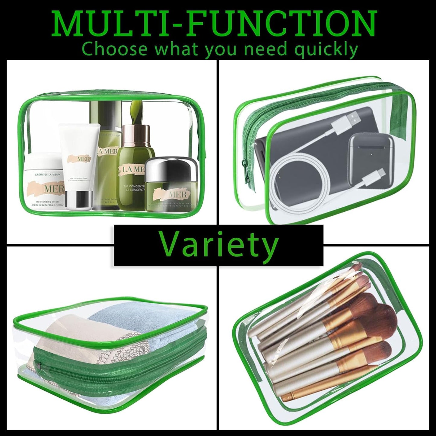 16 Pieces Clear Makeup Bag PVC Zippered Clear Toiletry Carry Pouch Portable Cosmetics Bag Waterproof Makeup Bag Vinyl Plastic Organizer Case for Travel Vacation Bathroom (Green-M)