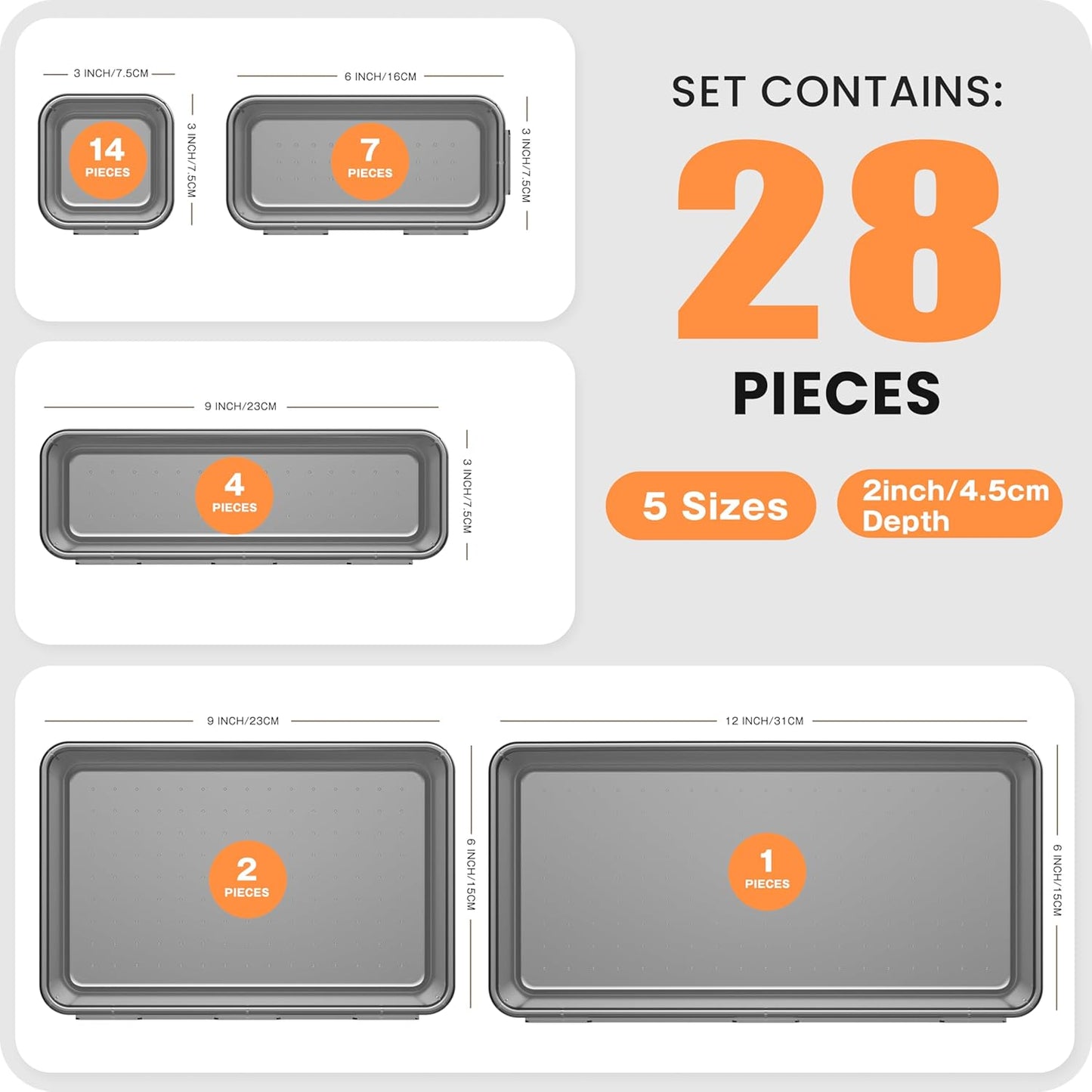 A-LuGei 【Military Grade】 Drawer Organizer, 【𝟱𝗦𝗶𝘇𝗲】 Clear Makeup organizer, 【Holds 177 Items】 Bathroom Organizers and Storage, Plastic Desk Organizer Divider, Organizer Bins for Office Vanity