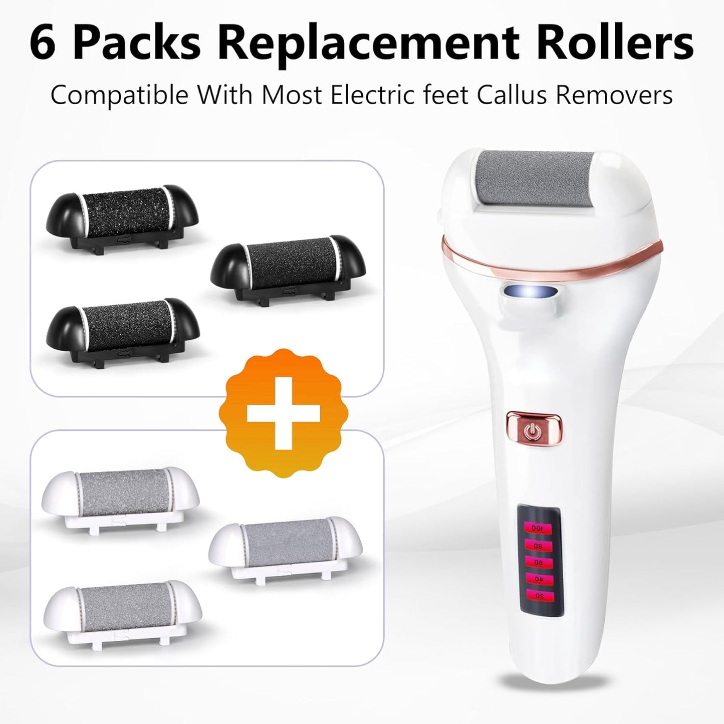 6 Pack Replacement Roller Refill Heads for Electric Foot Callus Remover, Electric Pedicure Tools Refill Heads with Extra, Regular, Fine Coarse 2 Each, Foot File Refill Roller