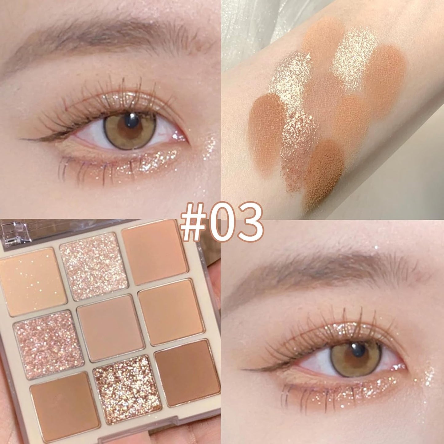 Erinde 9 Colors Eyeshadow Palette, Matte Shimmer Glitter Eye Shadow Makeup Palette, Highly Pigmented Long Lasting Waterproof, Natural Neutral Nude Eyeshadow Makeup Pallet, Milk Latte Color