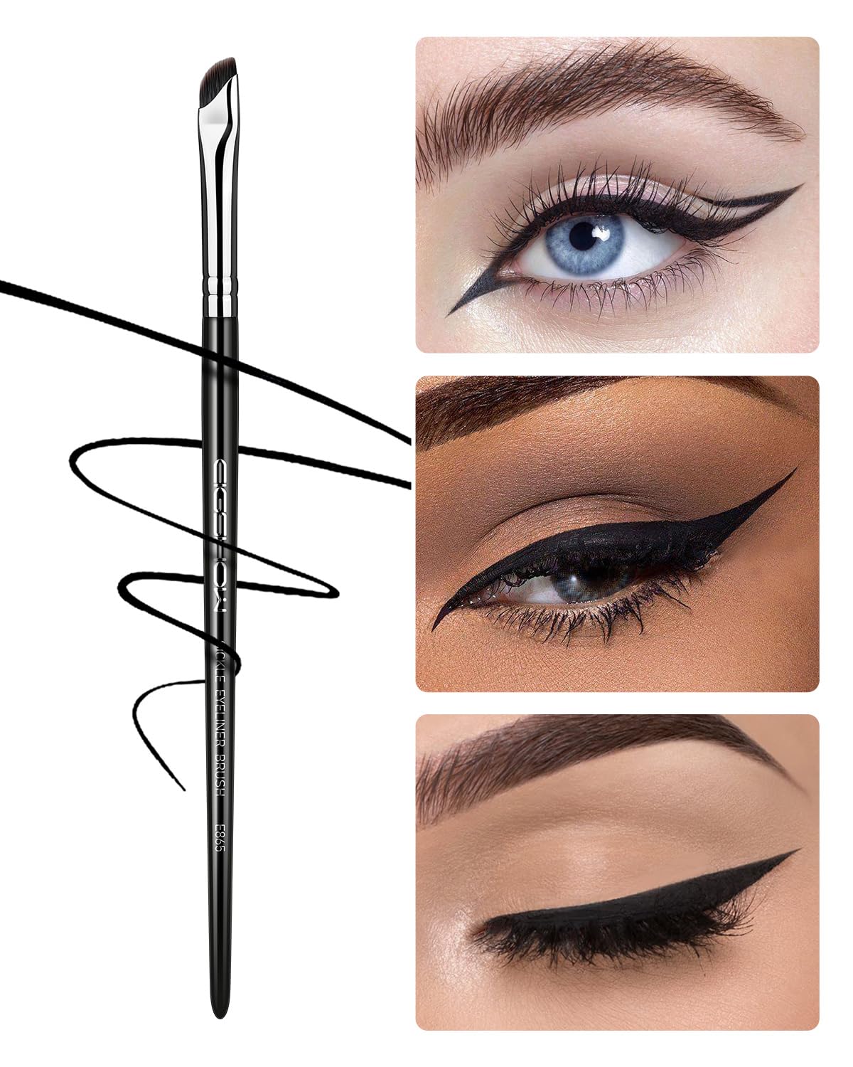 Eyeliner Brush, EIGSHOW Sickle Angled Gel Eyeliner Makeup Brush for Precise Eye Liner, Eyebrow, Eyelid with Ultra Thin Curved Vegan Bristles (E865)