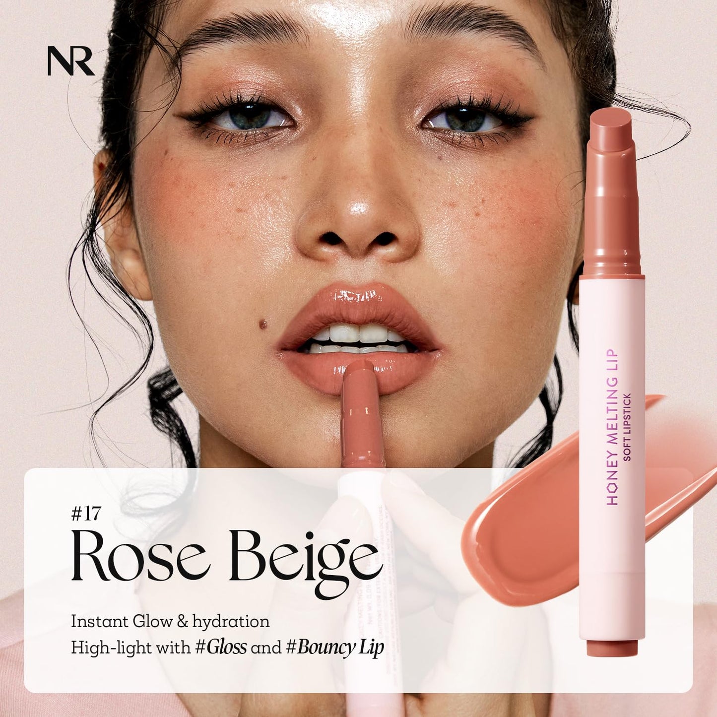 Nature Republic HONEY MELTING LIP (17 ROSE BEIGE) SOFT LIP STICK, Hydrating Gloss, Moisturizing balms, Sheer tint, Shine & Nude, Glowy Finish, korean make up, Stocking Stuffers