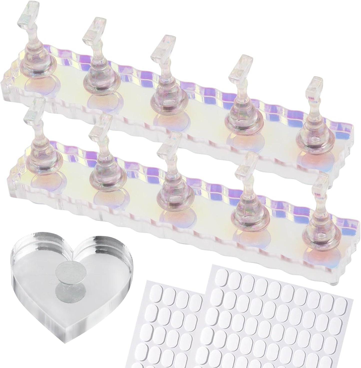 Nail Stand For Press On Acrylic Strong Magnetic Nail Holder Kit For Painting Nails Tip Arts Display With 200PCS Double-Sided Tape And 1 Heart Shaped Acrylic Magnetic Presson Stand Aurora