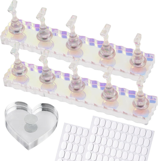 Nail Stand For Press On Acrylic Strong Magnetic Nail Holder Kit For Painting Nails Tip Arts Display With 200PCS Double-Sided Tape And 1 Heart Shaped Acrylic Magnetic Presson Stand Aurora