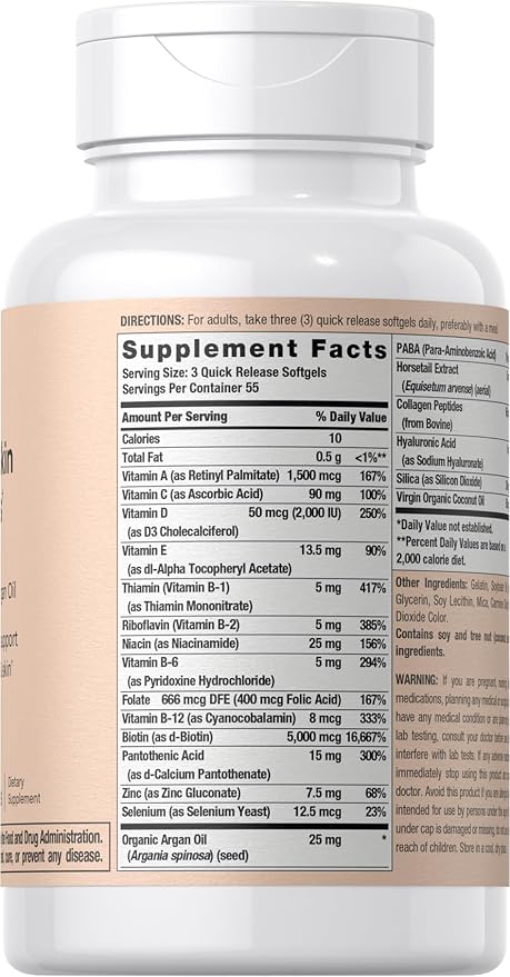 Coera Hair, Skin and Nails Vitamins | 165 Softgels | with Biotin, Collagen & Moroccan Argan Oil | Non-GMO & Gluten Free Supplement for Men and Women