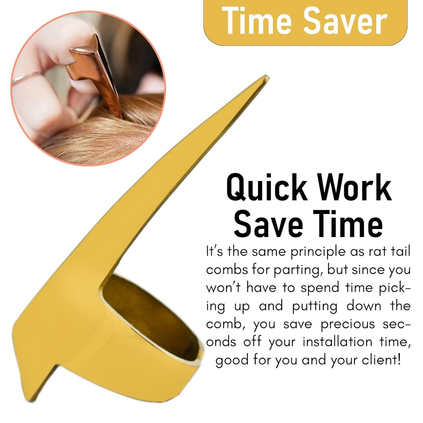 2PCS Pro Hair Parting & Sectioning Rings - Stainless Steel Finger Quick Braiding Pick Tool for Precise Styling & Installation of Human Hair Extensions