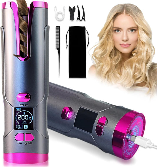 Automatic Curling Iron 3/4 inch Barrel, Cordless Automatic Curling Iron 5200mAh USB Rechargeable, Auto Hair Curler for Long Hair, Ceramic Travel Curling Wand, Auto Shut-Off & Anti-Tangle Design