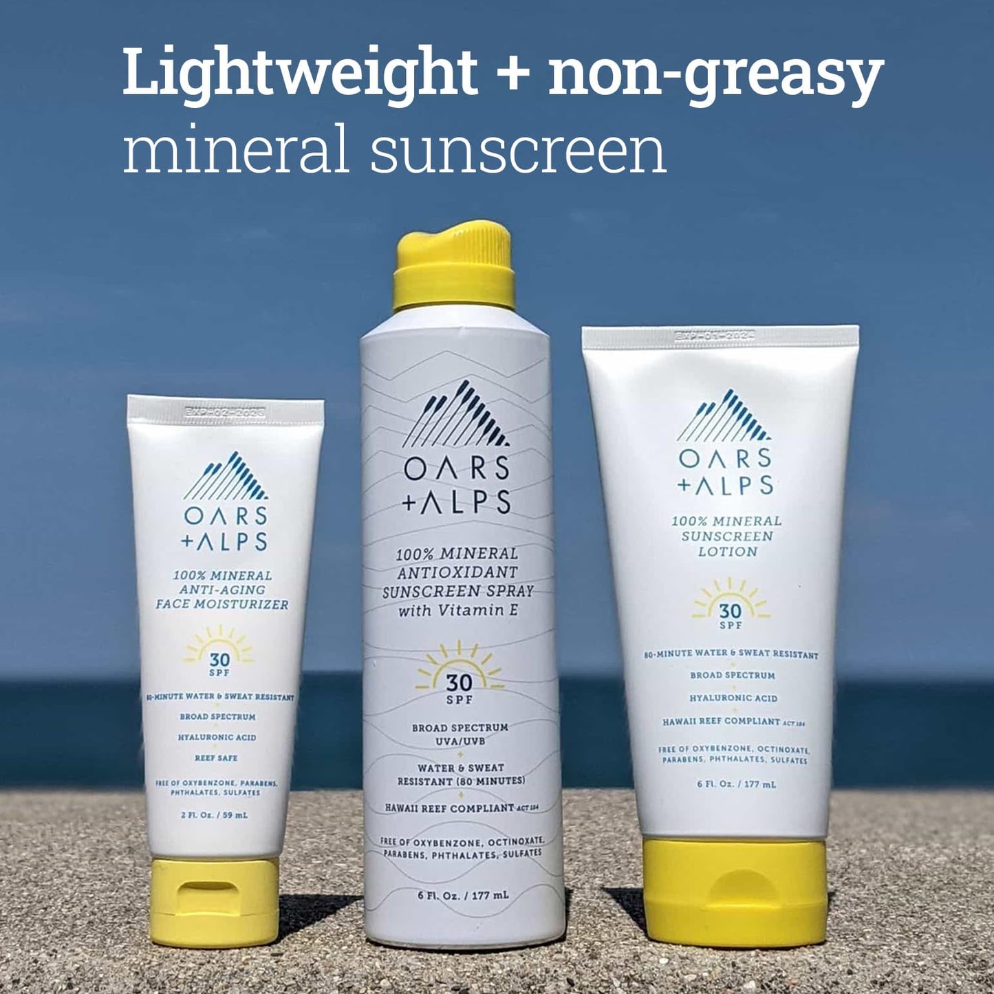 Oars + Alps Sunscreen Spray for Face & Body, SPF 30 Spray Sunscreen Infused with Vitamin E & Antioxidants, No White Residue, Water & Sweat Resistant, All Skin Types, Lightweight, Hydrating, 6oz