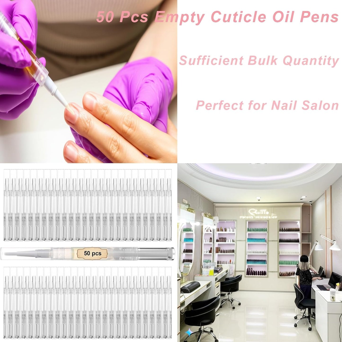 50 Pcs Empty Cuticle Oil Pen, 3ml Travel Size Nail Oil Pen Bulk, Disposable Twist Pens with Brush No Leak, DIY Nail Care Kits for Nail Salon