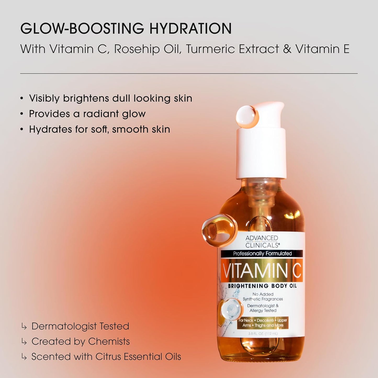 Advanced Clinicals Vitamin C Brightening Body Oil For Women & Men | Vitamin C Oil Skin Care Body Moisturizer With Vitamin E + Botanicals To Help Improve Appearance Of Dark Spots + Dry Skin, 2PC
