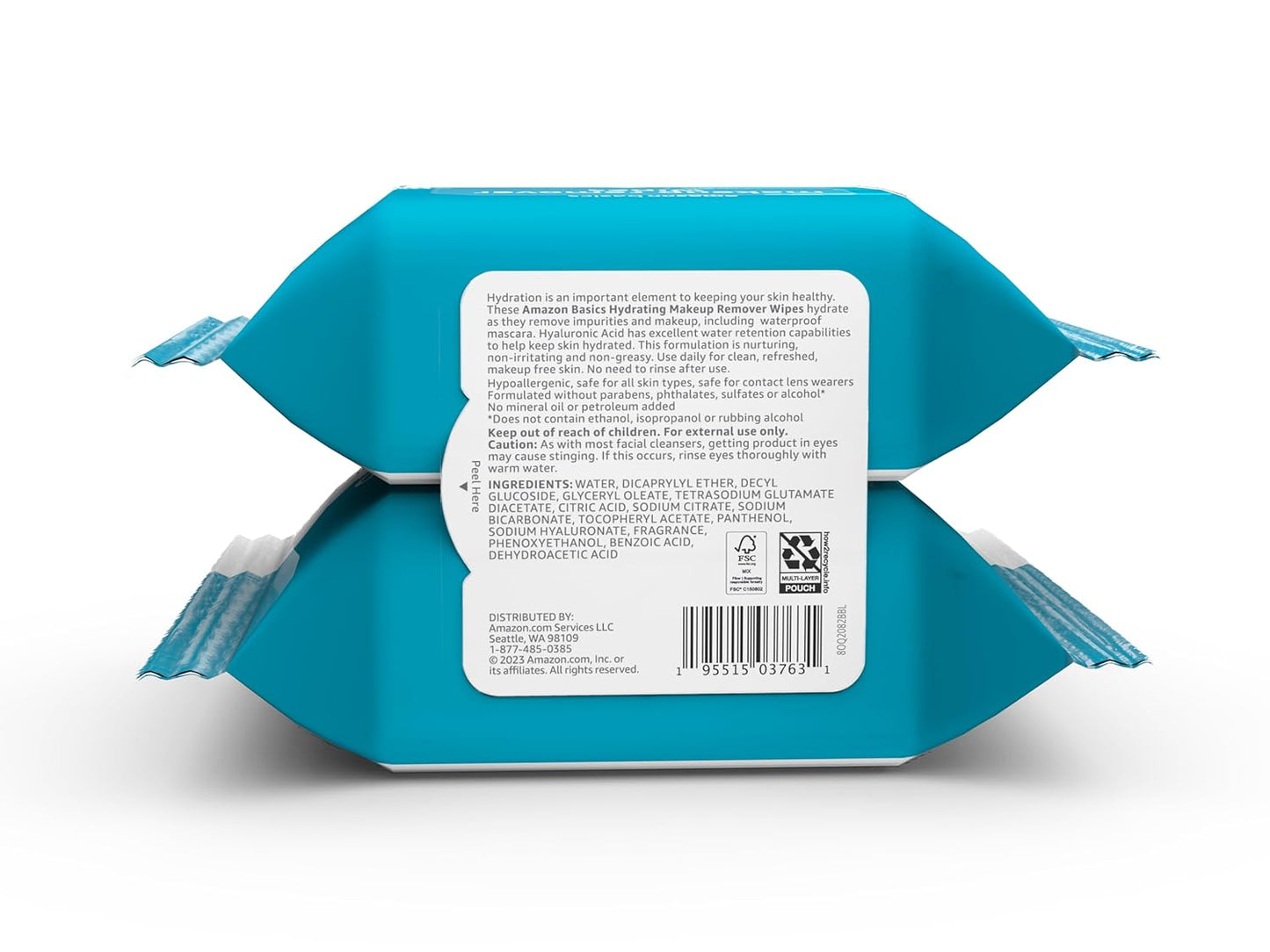 Amazon Basics Makeup Remover Wipes, Gentle Cleansing, Dermatologist Tested, Hydrating, Plant Based, Alcohol-Free, Removes Waterproof Mascara, 25 Count Per Pack, Pack of 2