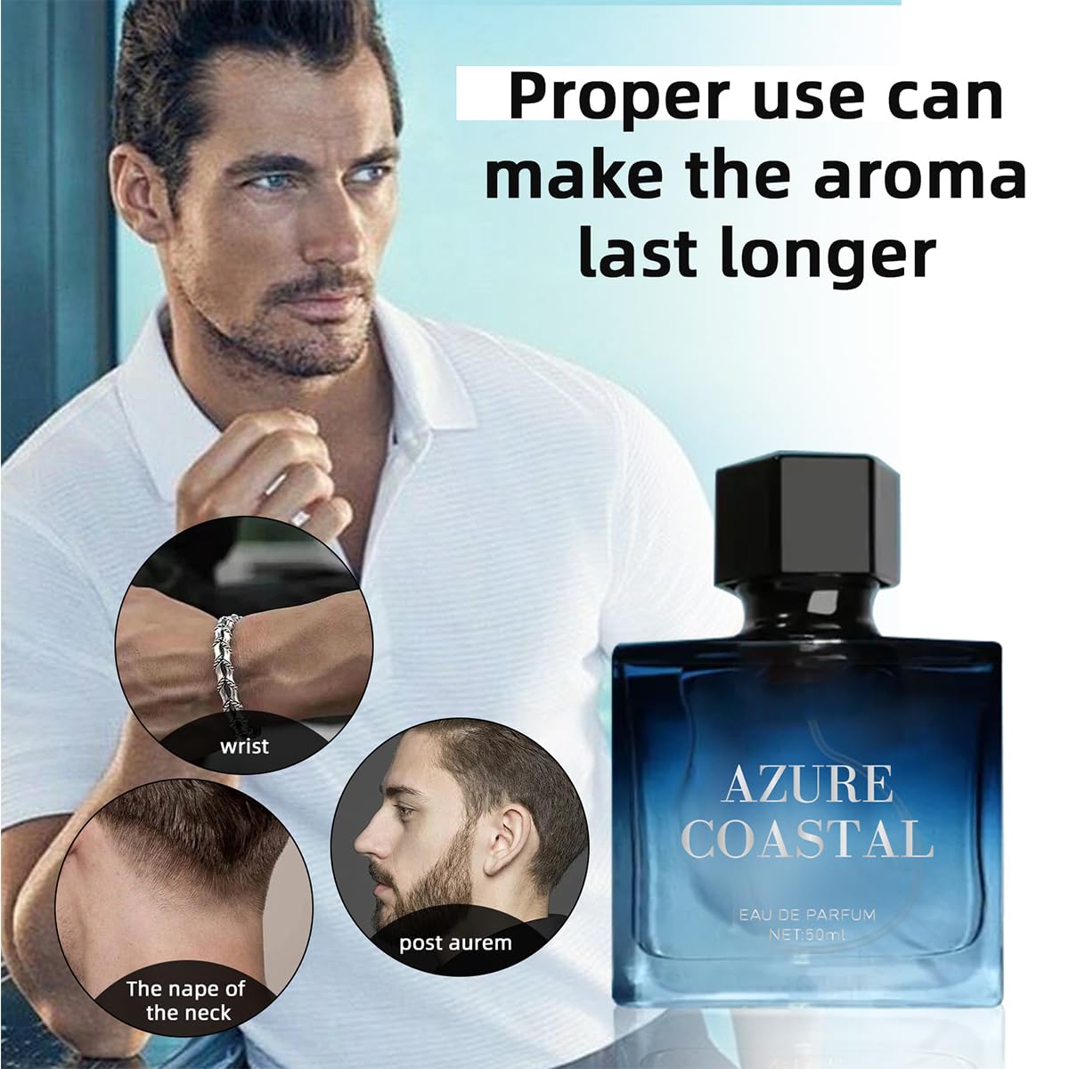 Azure Coastal Eau de Parfum for Man, Eau de Toilette Fragrance for Men, Long-Lasting Fragrance Perfum,1.76 oz, with Bergamot, Jasmine and Musk Notes