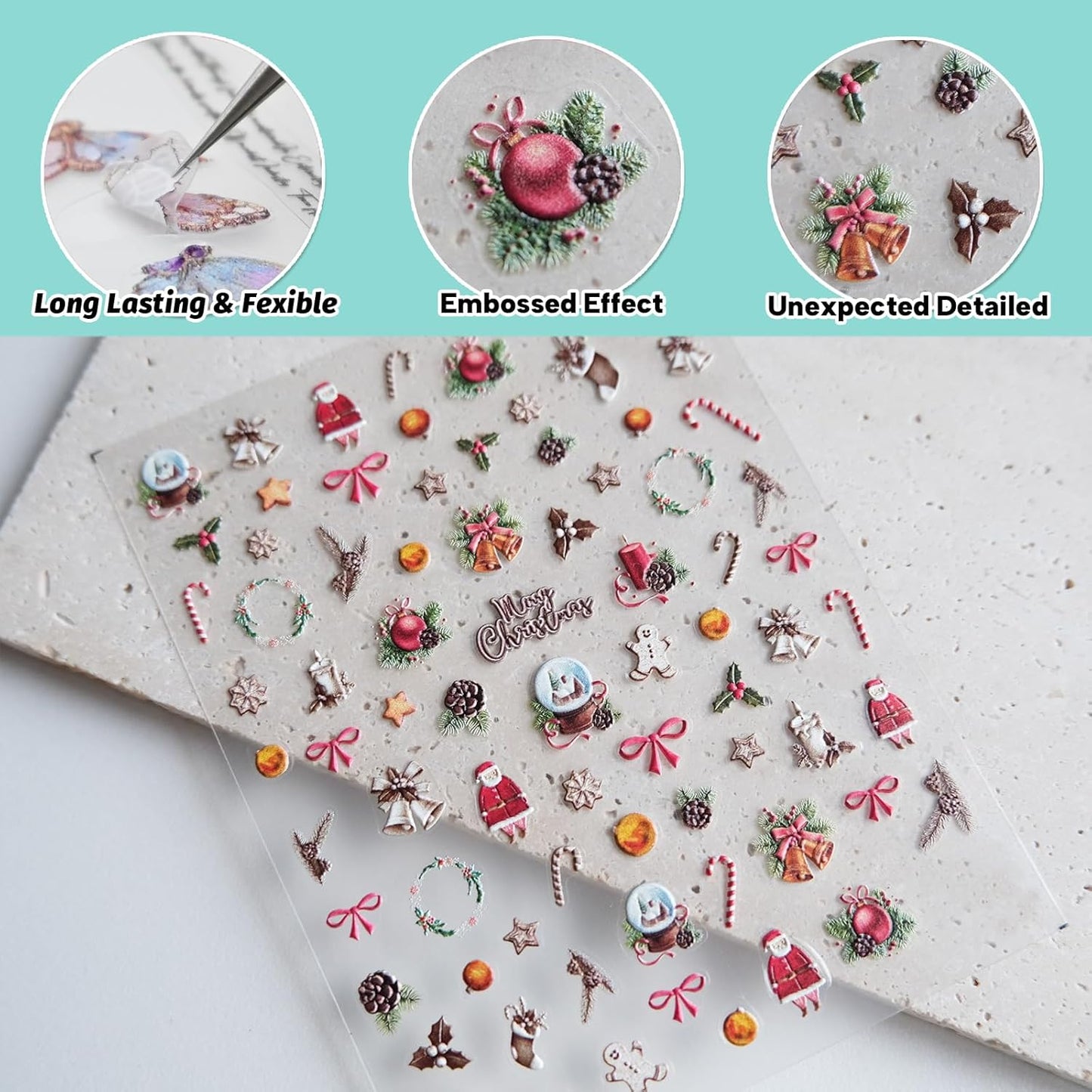 Christmas Nail Art Stickers, Vintage Nail Decals, Self-Adhesive, Nail Accessories & Supplies, Durable & Long-Lasting