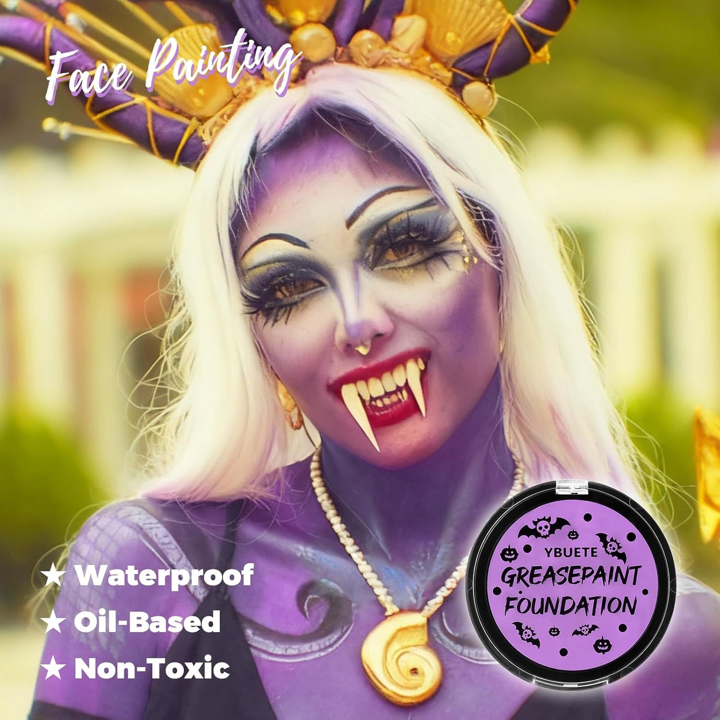 Light Purple Cream Face Body Painting Foundation, Professional Waterproof Oil Based Light Purple Face Paint Halloween SFX Ursula Costume Cosplay Makeup Face Paint for Adult Costume Party