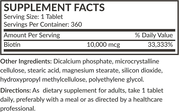 Futurebiotics Biotin 10,000 MCG High Potency Tablets Supports Healthy Hair, Skin & Nails & Energy Production, Non-GMO, 360 Vegetarian Tablets