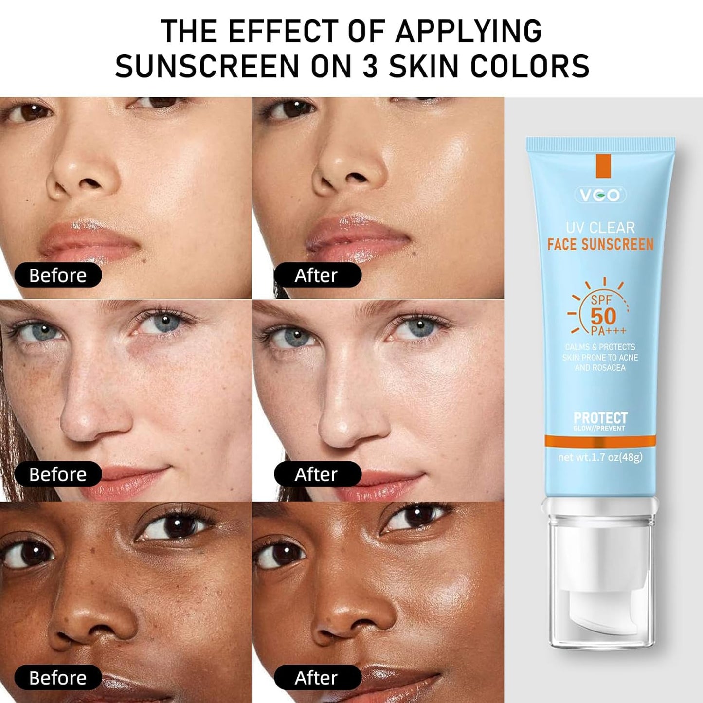 VGO Clear Face Sunscreen SPF 50, Hydrating Sun Essence Leaves No Sticky Feeling Travel Size Sunscreen Against UVA and UVB Rays 50ml / 1.7oz