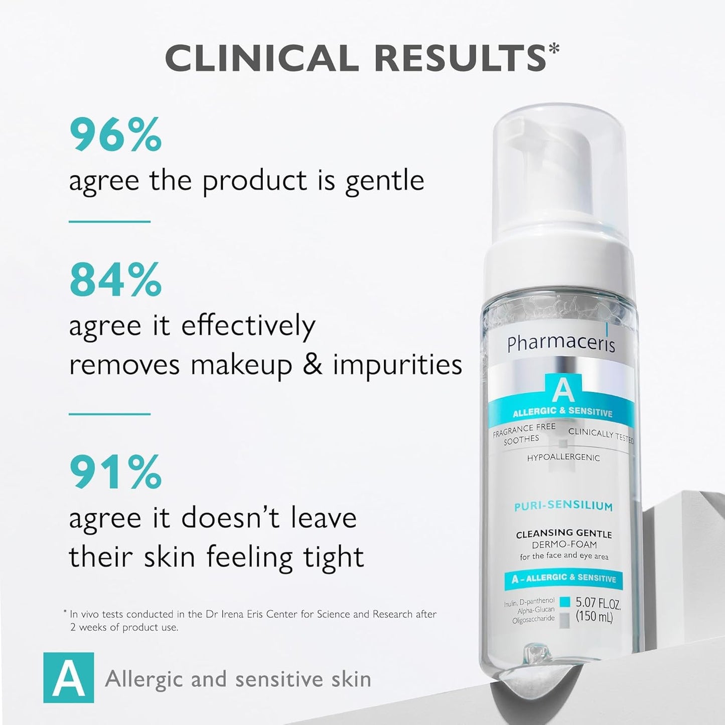 Pharmaceris Gentle Cleansing Foam – Foaming Face Wash for Sensitive & Dry Skin, Removes Makeup & SPF, Hydrating & Soothing Hypoallergenic Cleanser, PURI-SENSILIUM, 5.07 fl oz