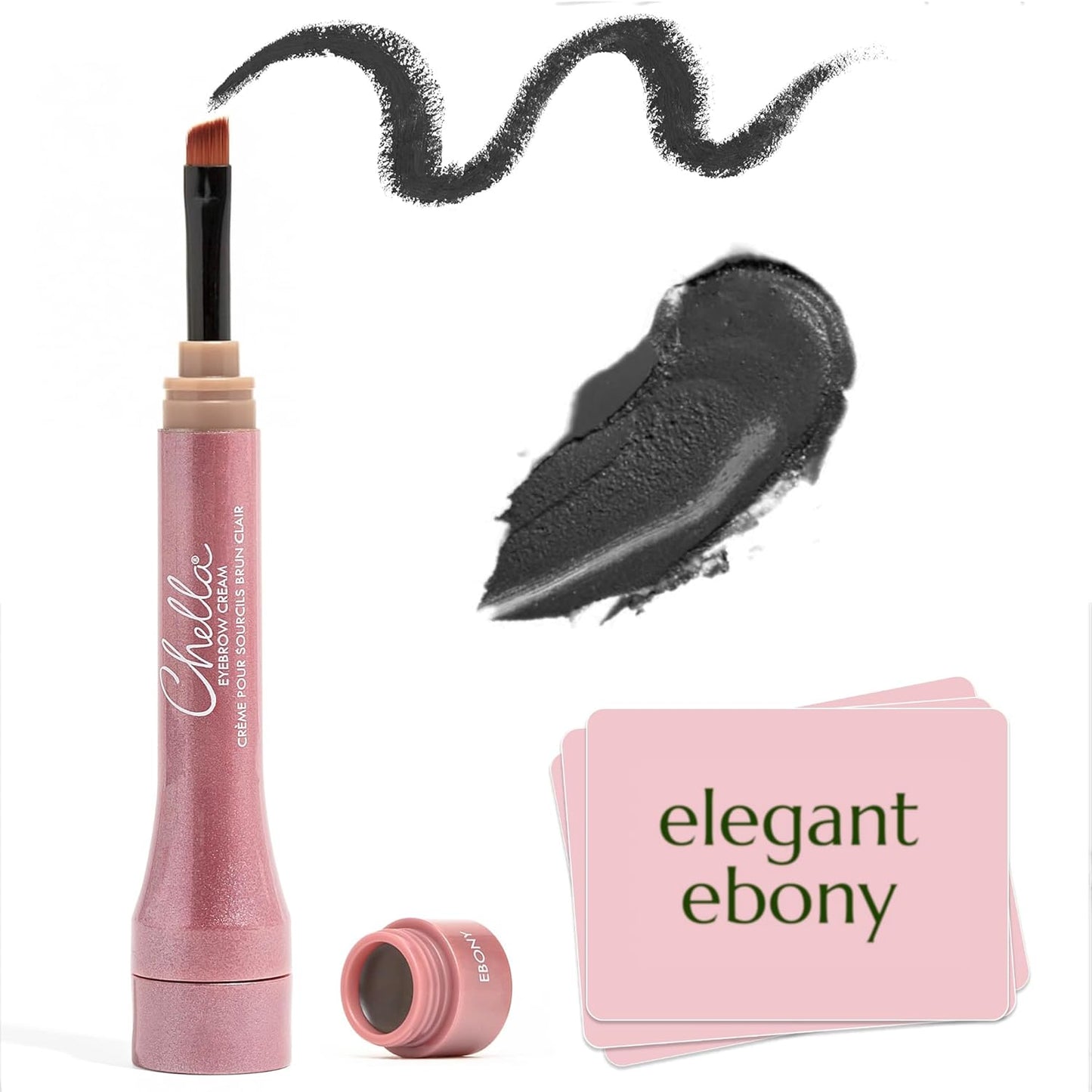 Chella Eyebrow Cream, Elegant Ebony - Vegan, Cruelty Free, Paraben Free, Gluten Free Eyebrow Pomade Makeup - Long Wearing, Velvet Consistency, Water Resistant