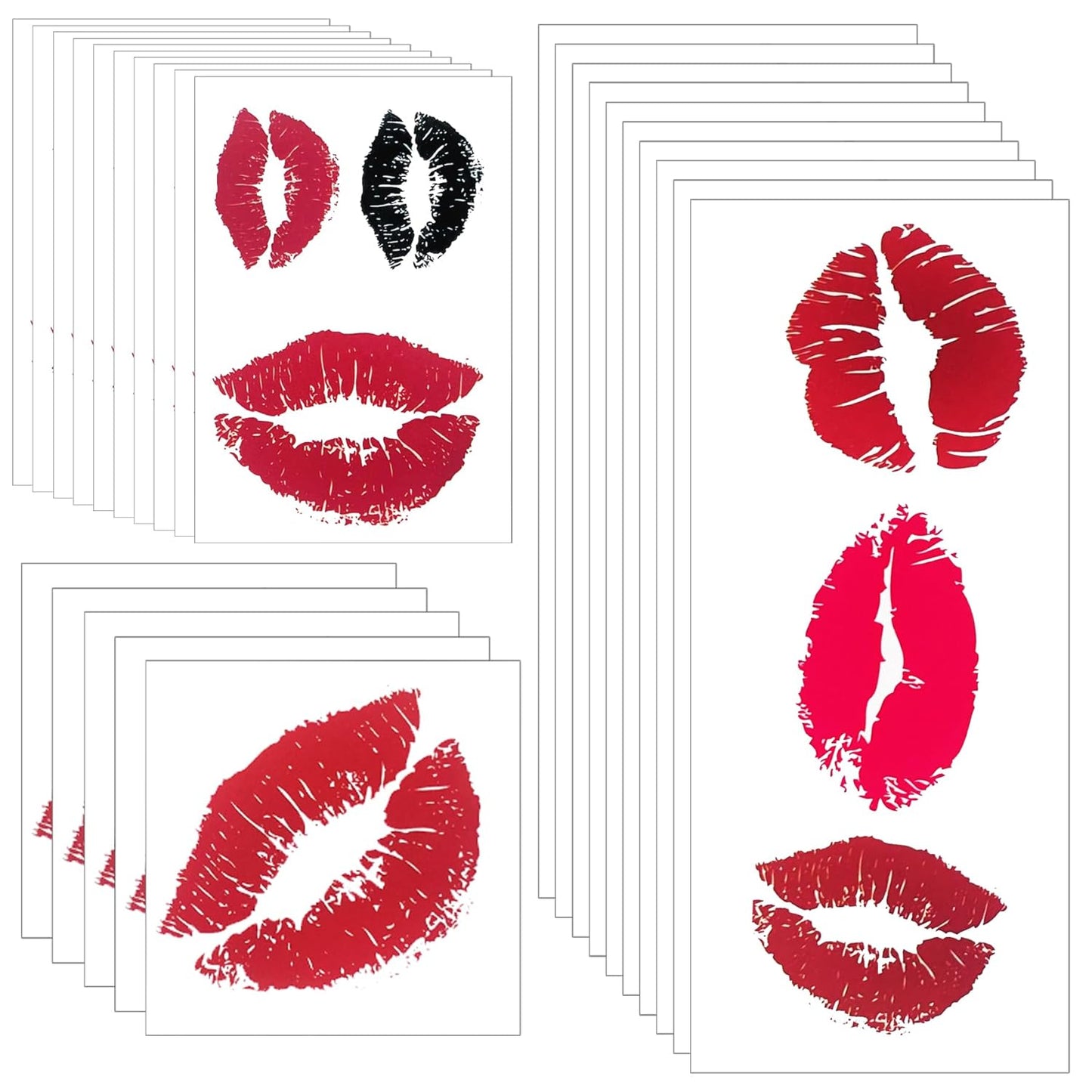 25 Sheets (65Pcs) Red Lips Temporary Tattoo Stickers, Self-adhesive Fake Red Lips Tattoos, Water-proof Face Stickers for Adult Women Girls Face Body Halloween Day Decorations