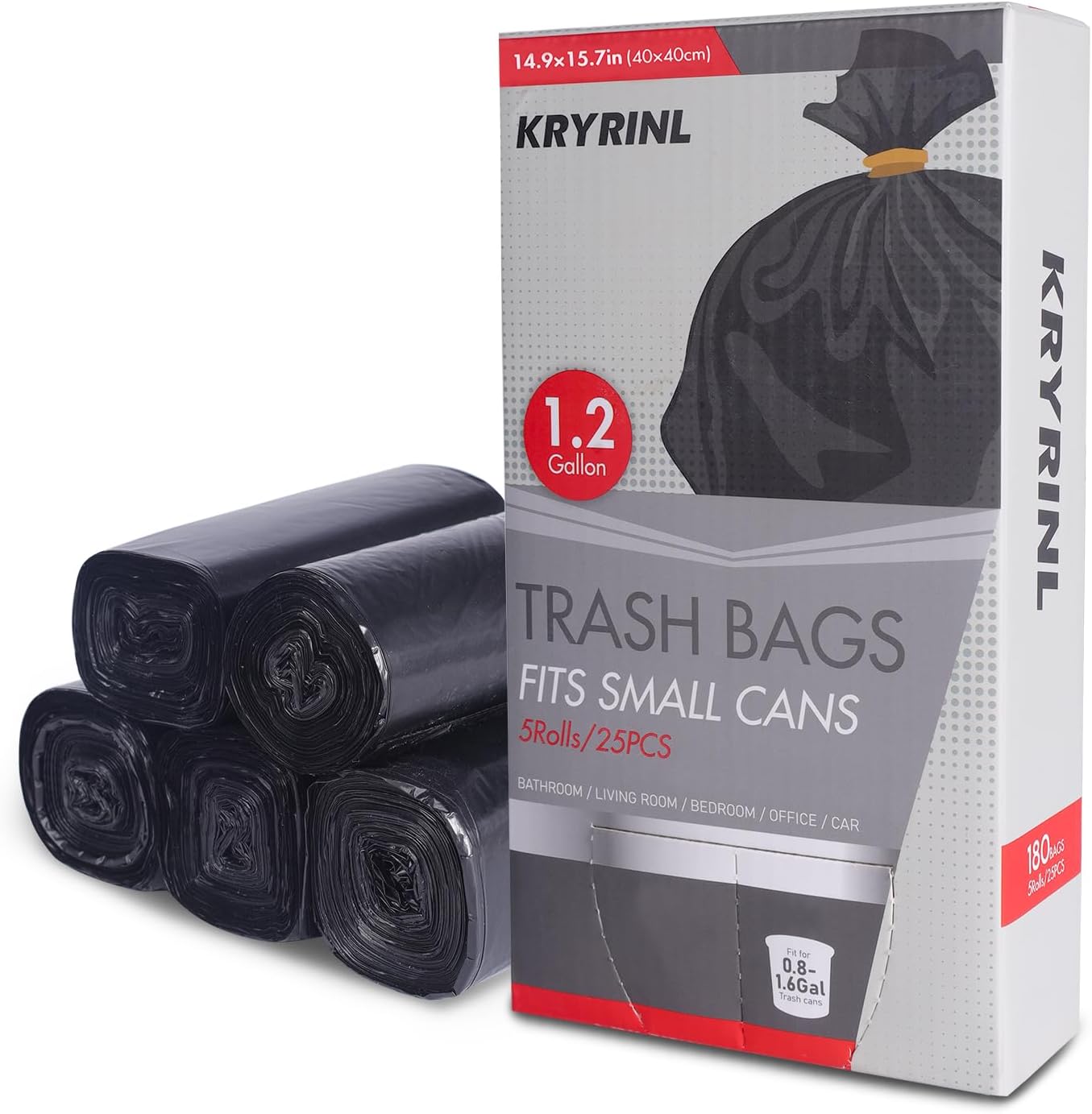 1.2 Gallon Flap-Tie Mini Trash Bags 125 Count Small, Leak Proof and Tear Resistant Garbage Bags for Bathroom, Kitchen, Office, Car, and Travel Durable Plastic Bin Liners, Black