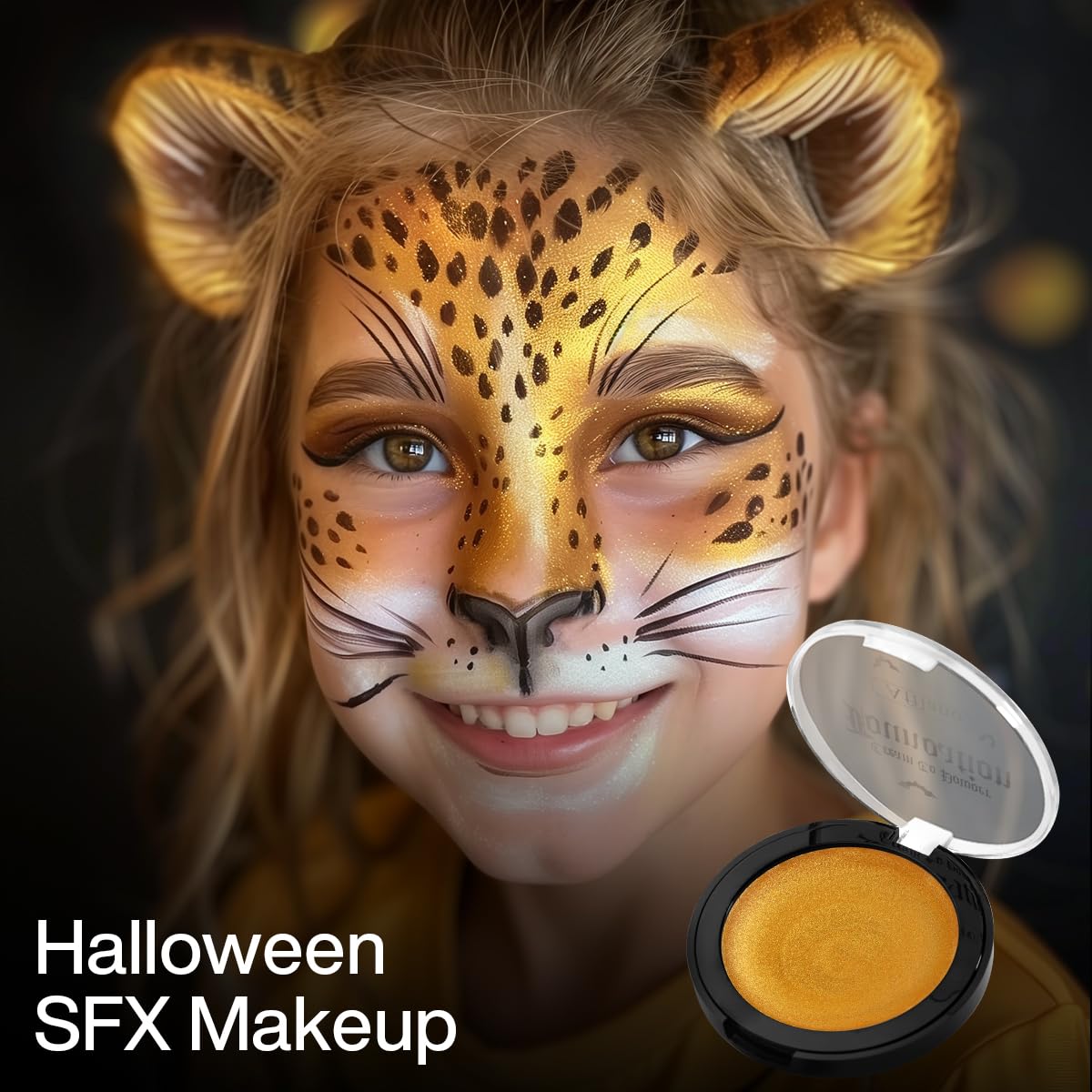 Gold Face Body Paint, Highly Pigmented Cream to Powder Metallic Gold Face Painting for Kids & Adults, Pro Non Toxic Shimmer Fine Powder & Highlighter Makeup for Halloween Cosplay, Art, Theater, Stage