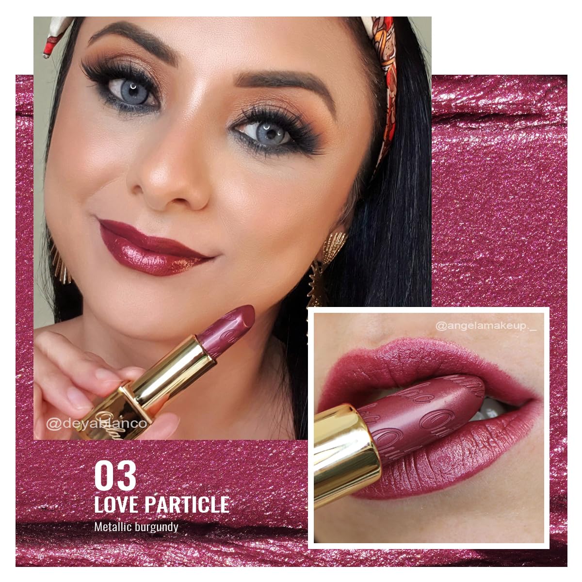 Oulac Burgundy Lipstick for Women with Metallic 3D Shine Lightweight Hydrating Formula, High Impact Lip Color, Vegan Beauty, Full Coverage Lip Makeup, Christmas Gifts for Women, Love Particle(03)