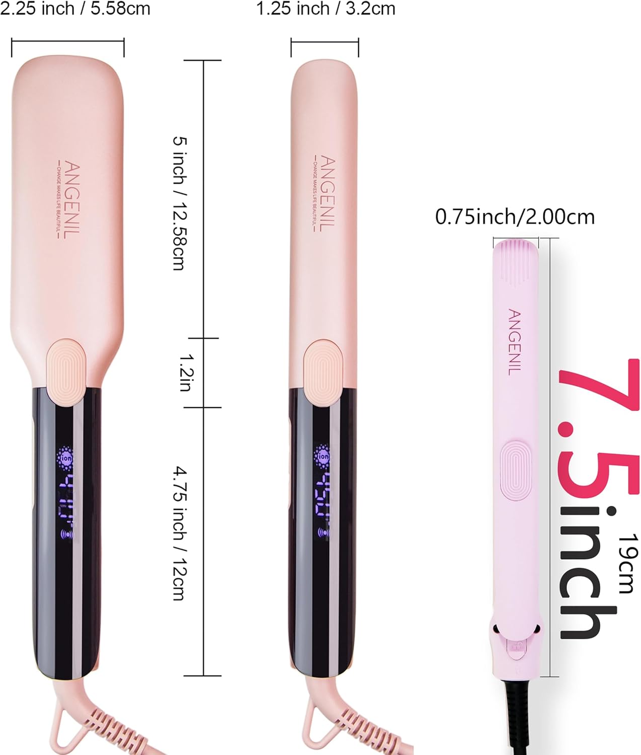 ANGENIL Pro Mini Flat Iron for Short Edges, Travel Hair Straightener and Curler 2 in 1, Small Dual Voltage Hair Straightening Ceramic Flat Iron 0.7-inch, Front Bangs, 3 Temp (280℉- 320℉ -380℉)