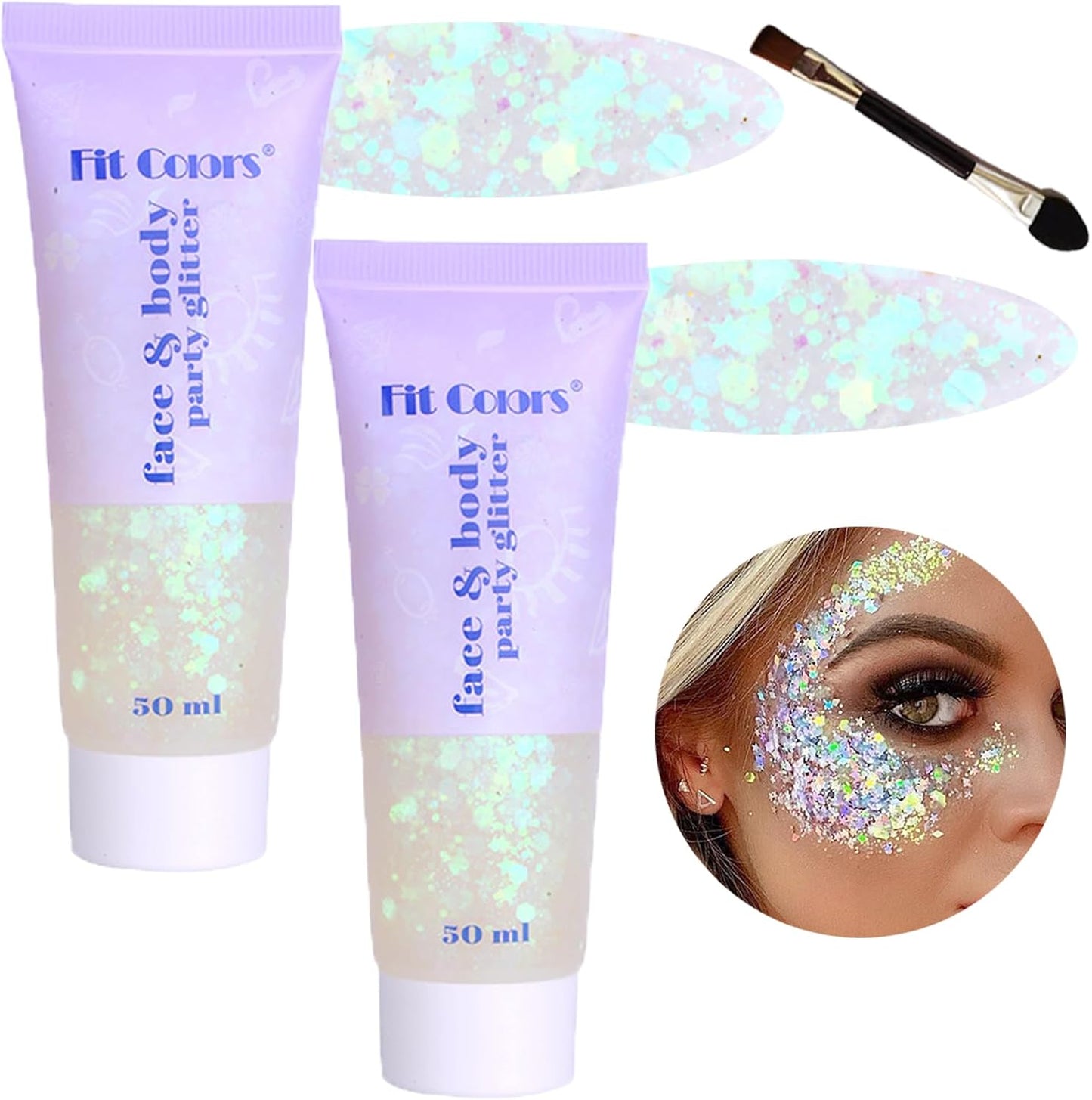 Body Glitter Face Glitter Gel: Singer Concerts Disco Festival Rave Accessories Face Glitter Makeup 150ml Chunky Sequins Mermaid Face Body Hair Glitter Gel (2 White)