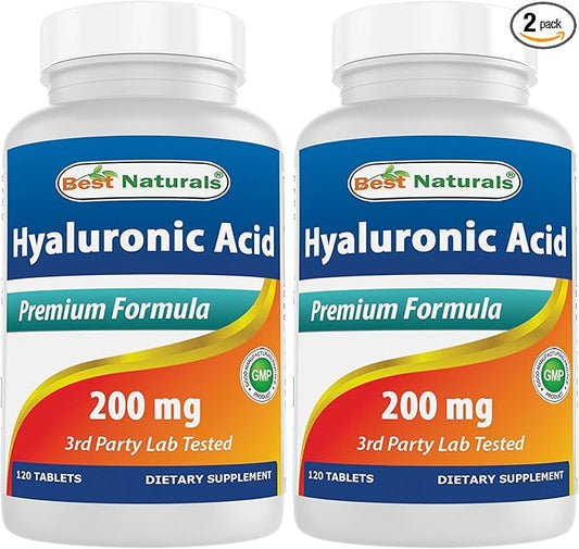 Best Naturals Hyaluronic Acid 200 mg 120 Tablets (Non-GMO, Gluten Free) - Promotes Youthful Healthy Skin & Healthy Joint Function (120 Count (Pack of 2))