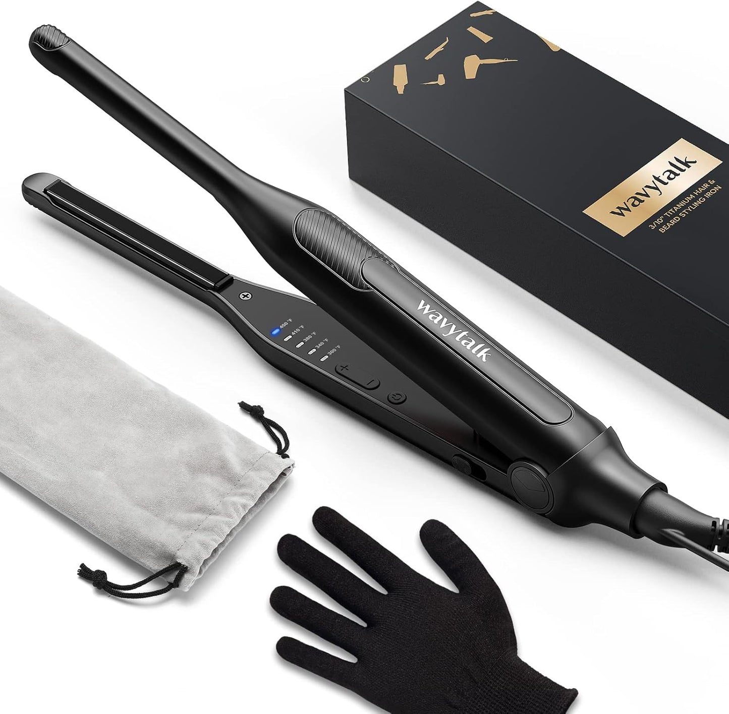 Wavytalk Pencil Flat Iron, 3/10" Small Iron for Short Hair, Pixie Cut and Bangs, Tiny Beard Straightener with Dual Voltage & Adjustable Temp, Mini Hair Edges Heating Up in 15s