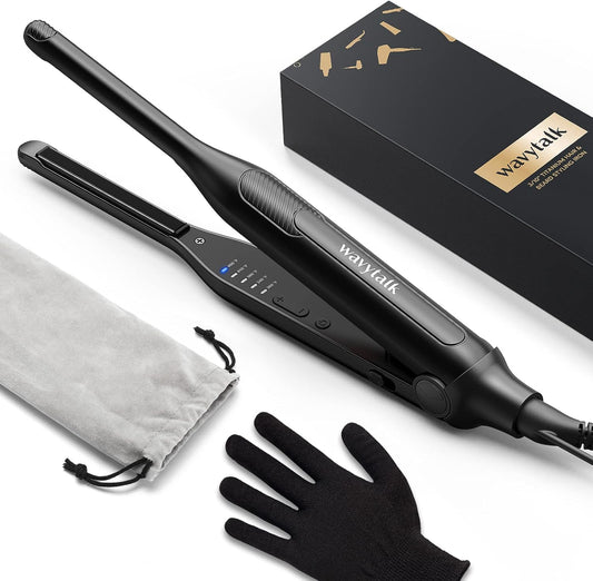 Wavytalk Pencil Flat Iron, 3/10" Small Iron for Short Hair, Pixie Cut and Bangs, Tiny Beard Straightener with Dual Voltage & Adjustable Temp, Mini Hair Edges Heating Up in 15s