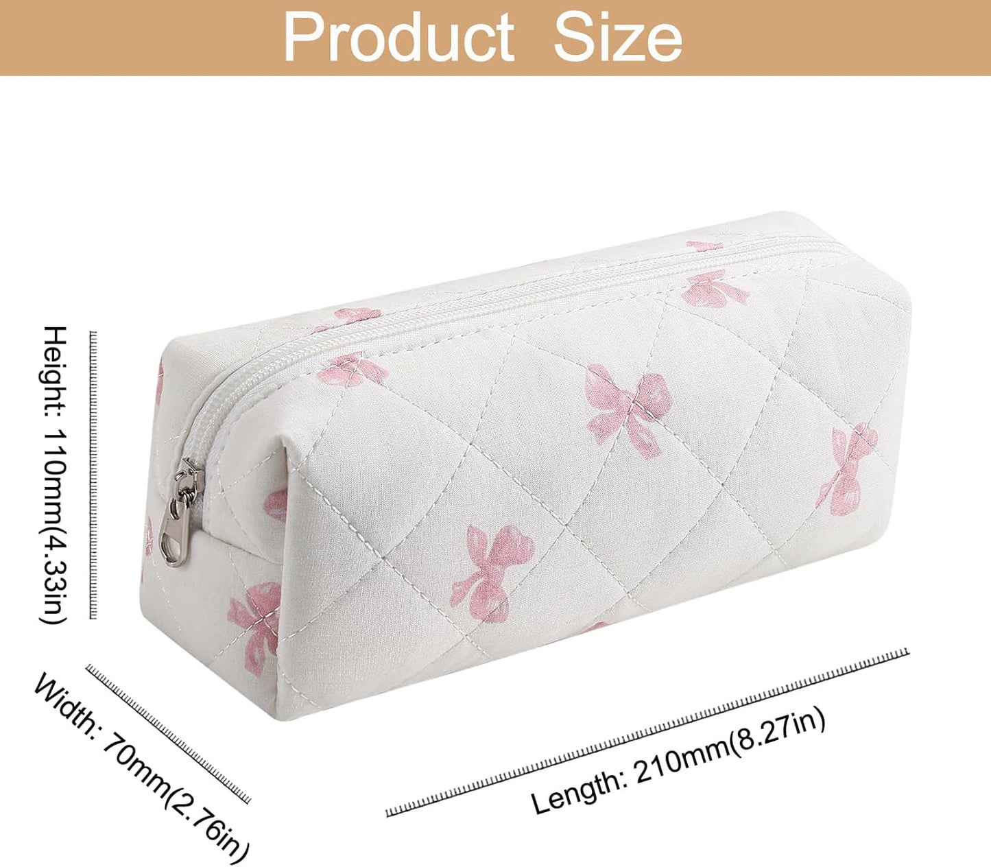 Cute Floral Cotton Makeup Brush Cosmetic Bag for Women, Travel Quilted Zipper Make Up Bag, Flowers Toiletry Organizer Case Kawaii Makeup Cosmetic Travel Cloth Pouch (Pink Bow Tie+Blue Bow Tie)