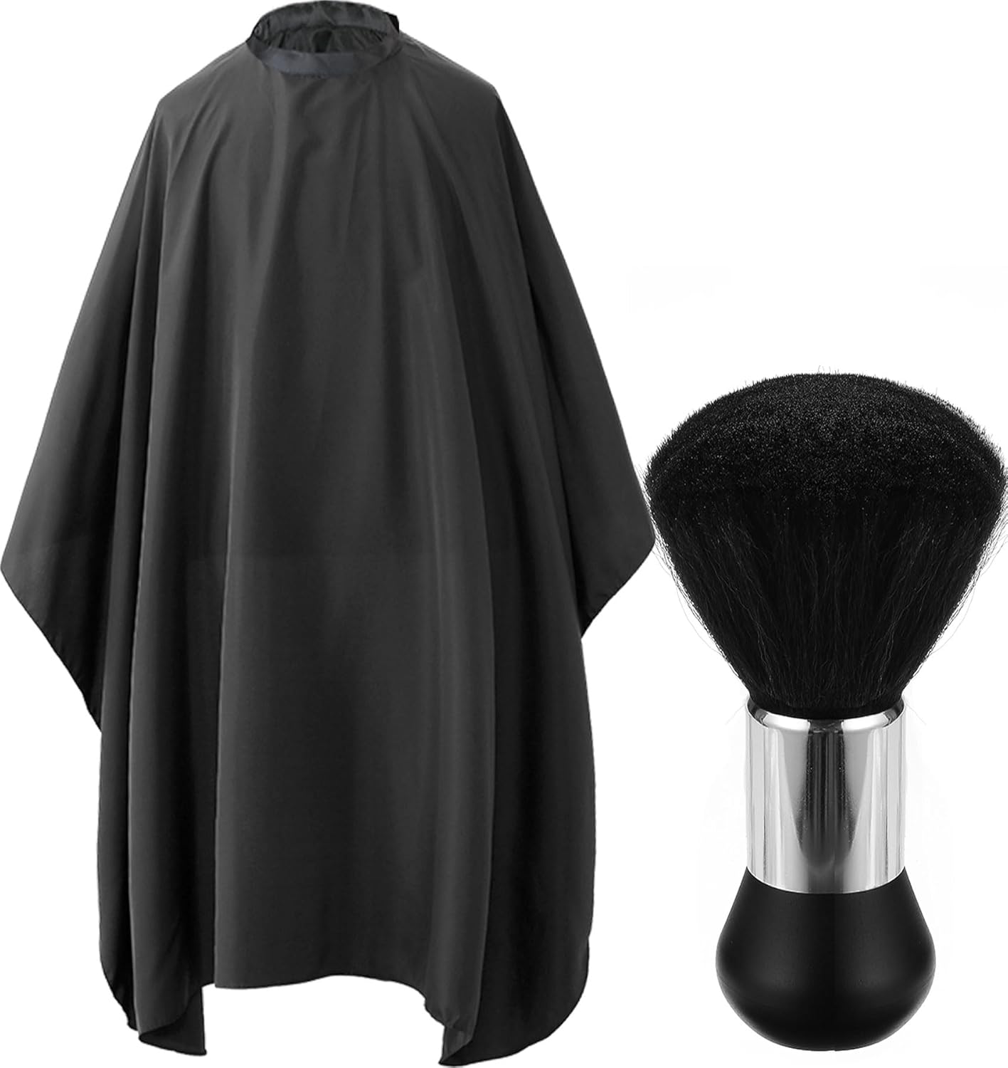 Professional Hair Cutting Cape with Neck Duster Brush, Salon Barber Cape, Hairdressing Accessories (Black)