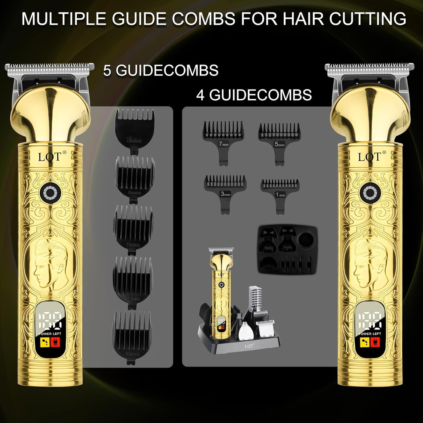 Beard Trimmer for Men, Portable 6 in 1 Hair Clippers,Waterproof Cordless Hair Clipper,Mens Grooming Kit for Mustache Facial Hair, Rechargeable Beard Trimmer Kit, Gifts for Men(Gold)