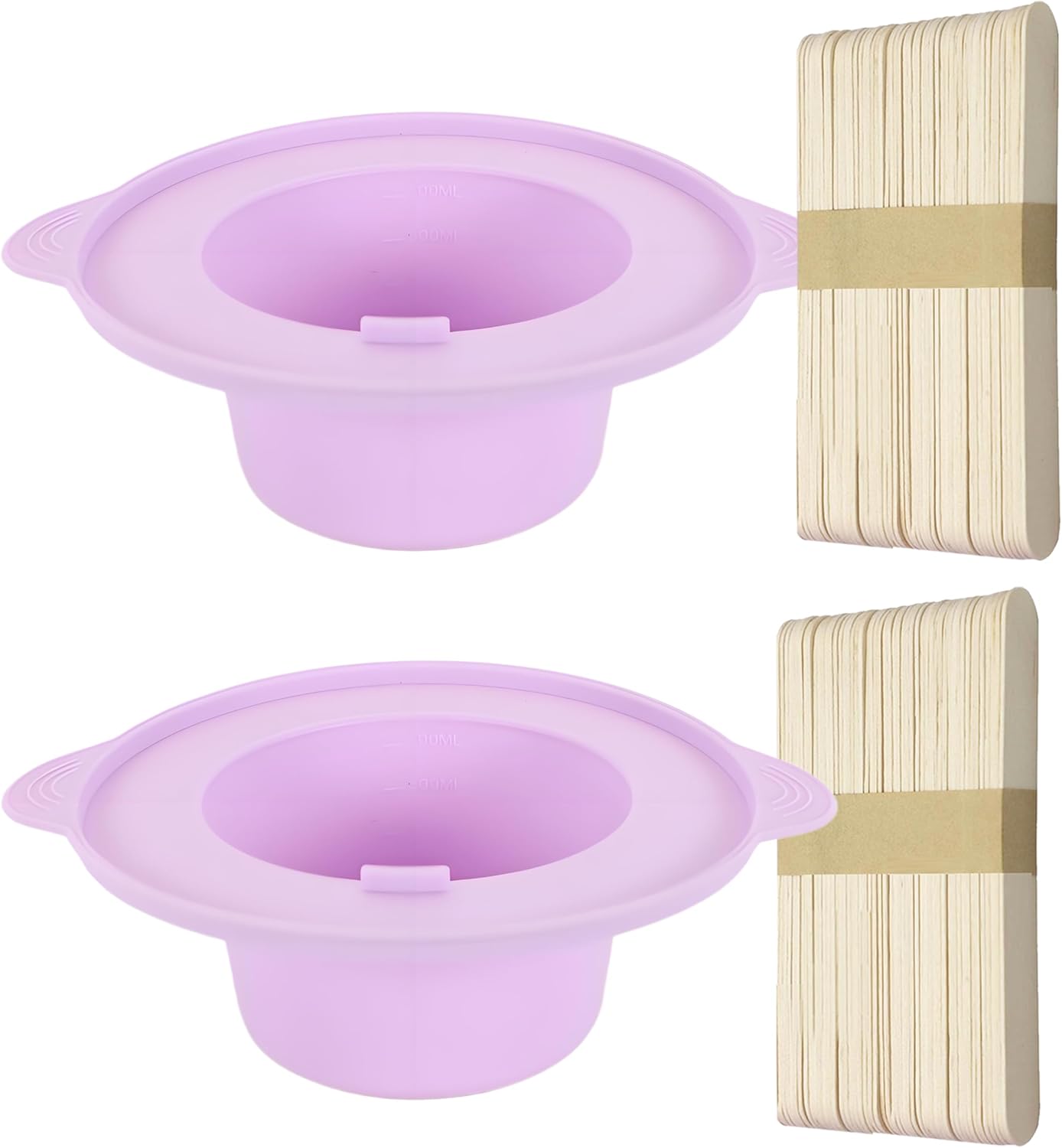 14 oz Silicone Wax Warmer Liner, Silicone Wax Bowl for Wax Warmer, Non-Stick Wax Melt Warmer Wax Pot, Reusable Wax Melt Liner with 100 Pcs Waxing Sticks Body Hair Removal Sticks (2pcs Purple)