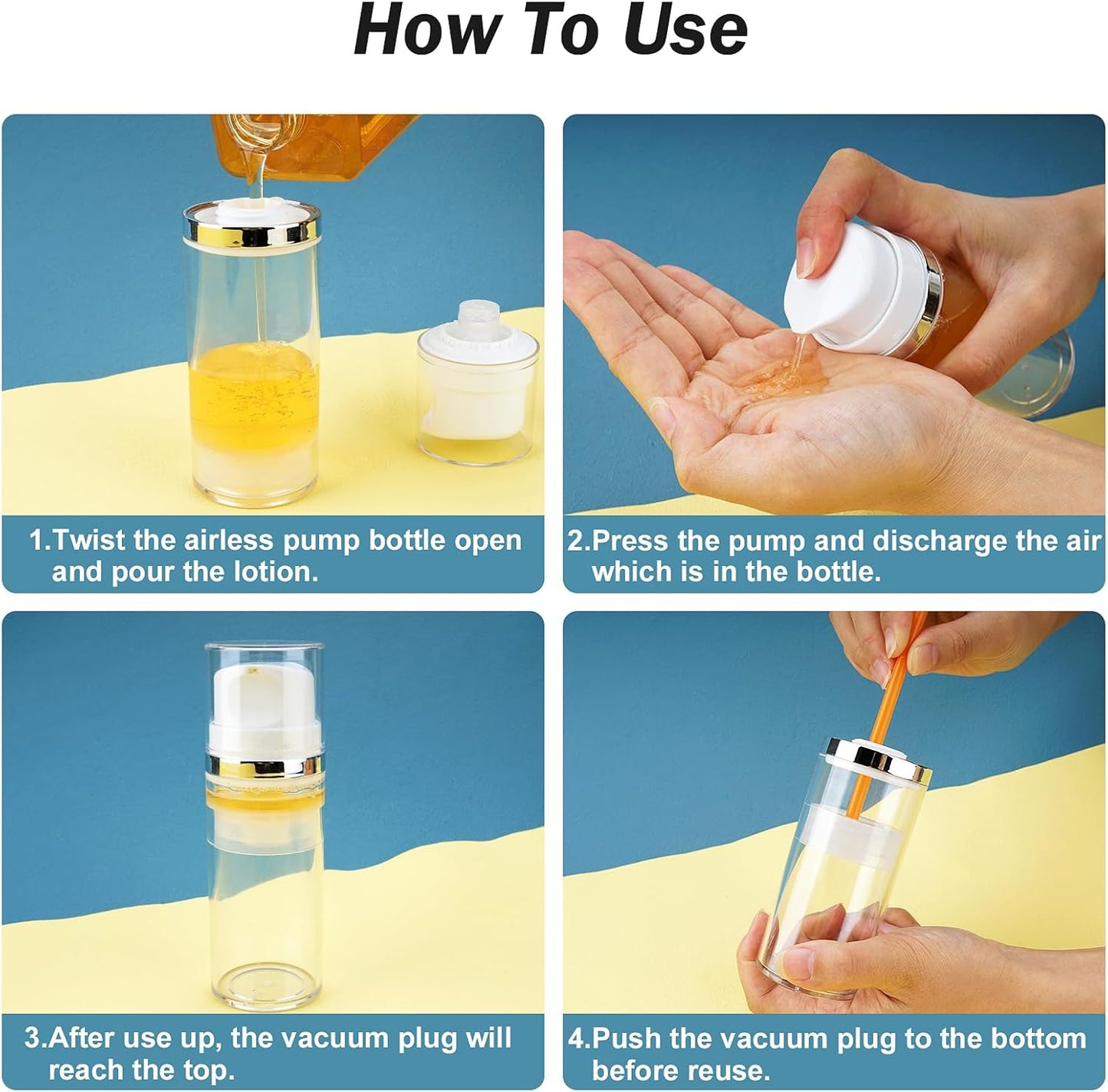 Cosywell Airless Pump Bottles 3.4oz/100ml Empty Moisturizer Pump Dispenser Airless Cosmetic Pump Container Travel Pump Bottles for Toiletries Shampoo Lotion and Cream Clear 2 Pack