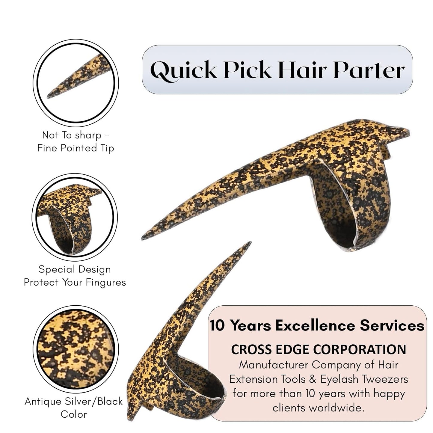 Quick Braid Aid Finger Parting Tool - Stainless Steel Stitch Braiding Tools for Durable Dreadlocks Wig, Curling, Weaving, Styling, Balayage & Installation of Human Hair Extensions (Gold Antique)