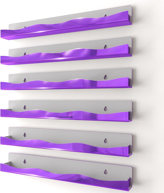 Wall-Mounted Nail Polish Organizer Rack - 15 Inch Purple Mirror Finish Nail Polish Shelf, Makeup & Beauty Essentials Storage - Multi-Purpose Display Holder for Small Space, Vanity Bathroom, 6 Pack
