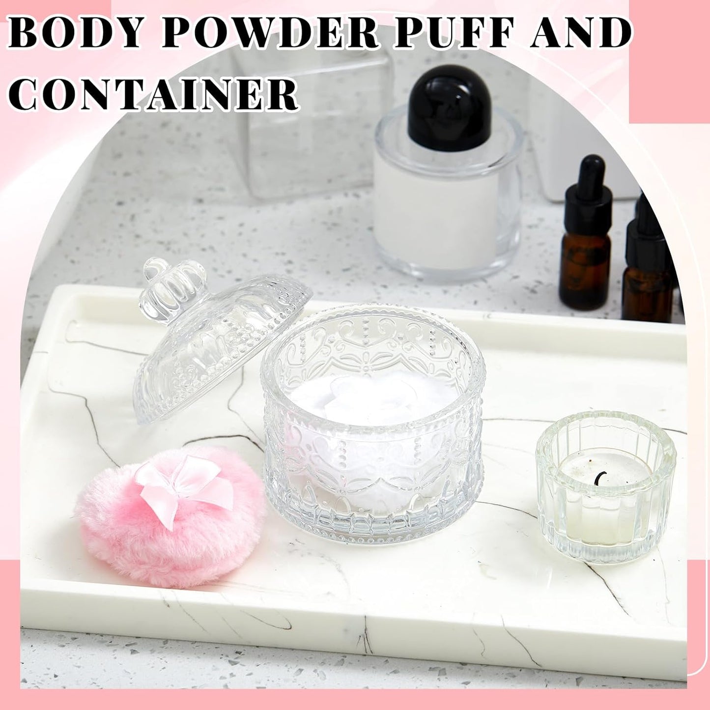 Tioncy 3 Pcs Large Body Powder Puff and Container Powder Container with Puff Crystal Case Soft Washable Reusable Velour Face Body Glitter Wet Dry Makeup(Crown,Clear)