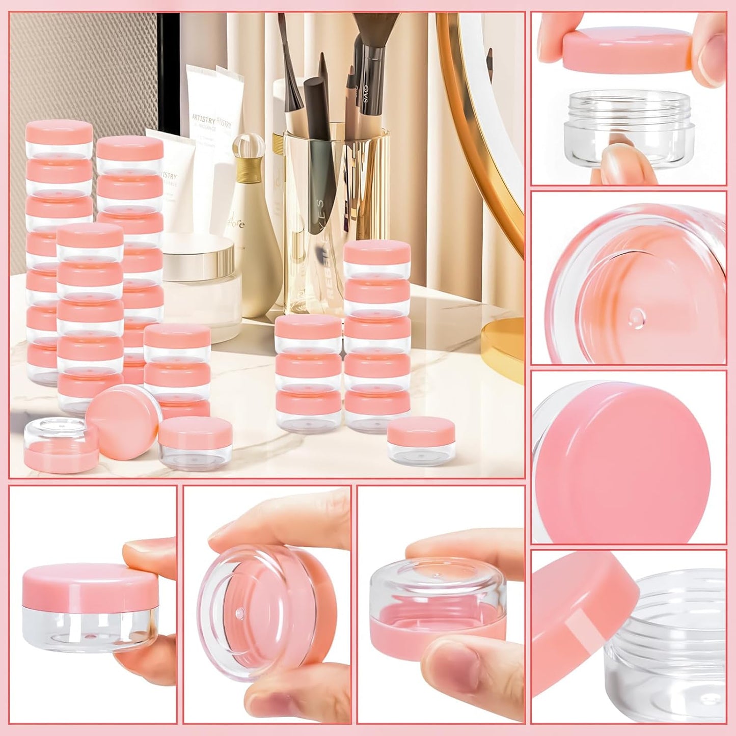 MotBach 50Pack 10g Small Plastic Cosmetic Containers with Lids, 10gram Plastic Makeup Containers Jars with Spatulas, 10ml Sample Jars Travel Size Containers for Toiletries Lip Balm Slime Cream Lotion
