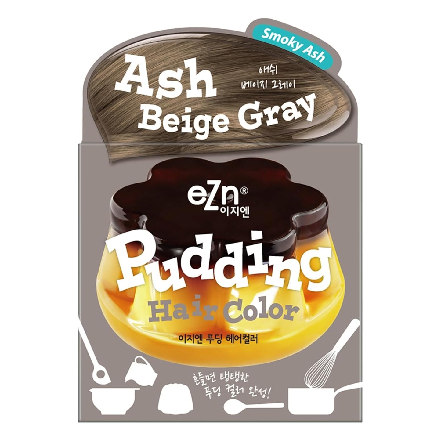 eZn Pudding Hair Dye, Ammonia-Free, Semi-Permanent DIY Korean Hair Dye Color with Keratin, Odorless Gentle for Sensitive Skin No Skin Irritation (Ash_Beige_Gray)
