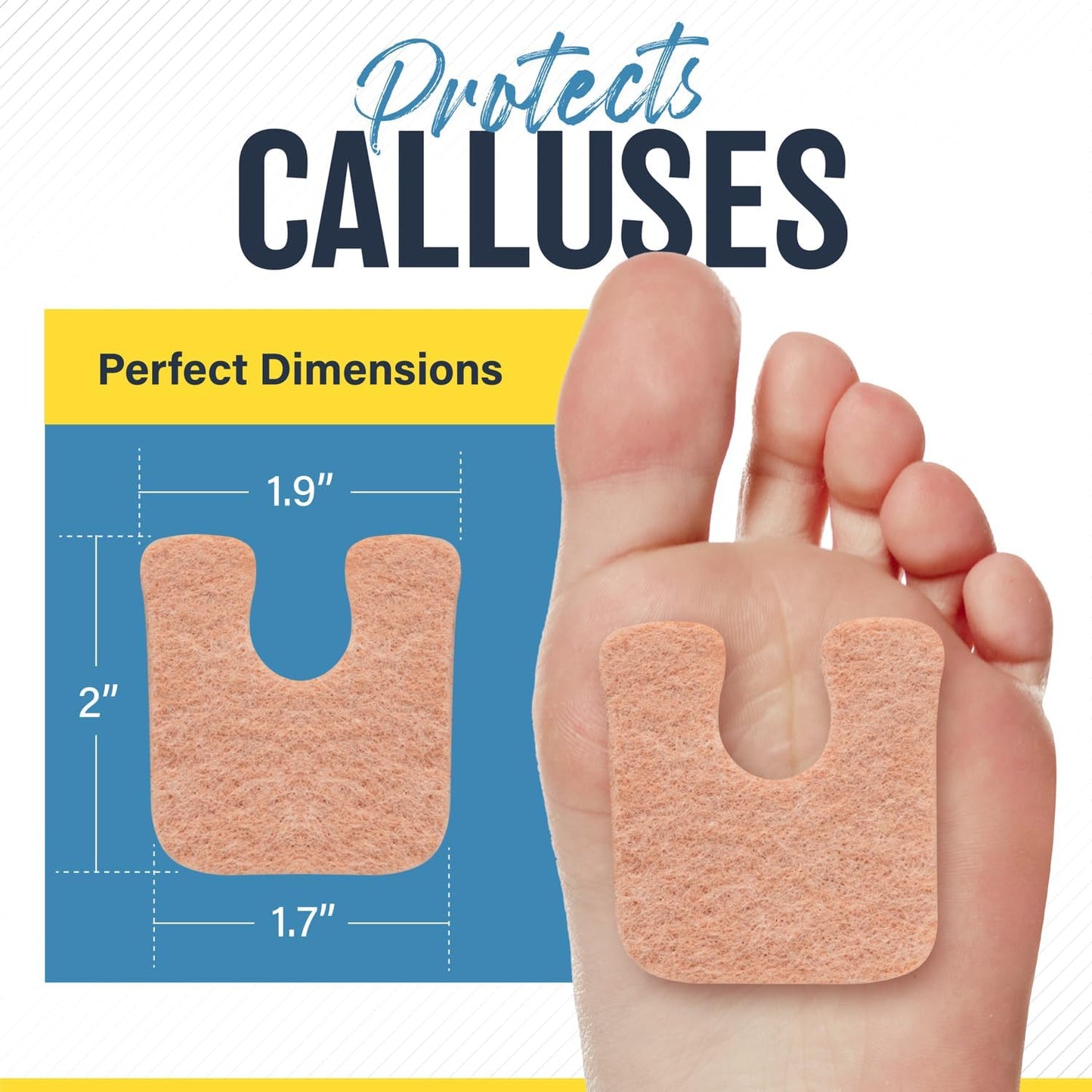 Mars Wellness U-Shaped Callus Pads, 1/4" Thick, Flesh Colored, Pack of 60 with Adhesive Backing - Callus Remover for Feet, Callus Protection
