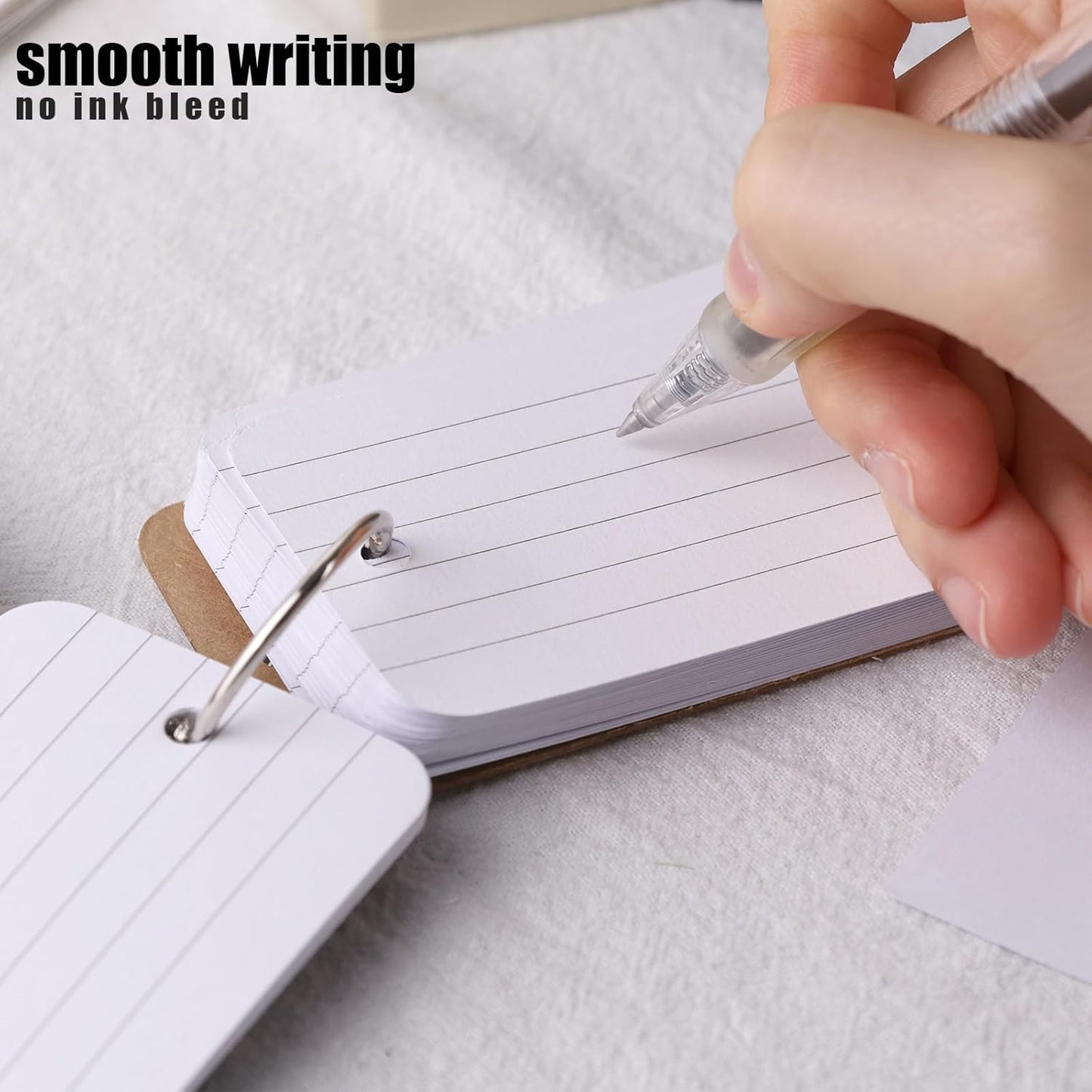 Koogel 300PCS Small Index Cards with Ring, 2.2 x 3.5 Inch, Lined Heavy Ruled Flash Cards for Studying, Portable Notecards for School Classroom Office Recipe Note Taking and To Do List Supplies, White